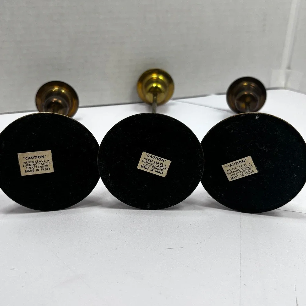 Vintage Brass Taper Candlestick Holders Set of 3 Graduated Heights Made in India
